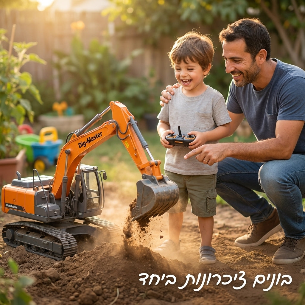 מחפר "דיג-מאסטר" בשלט רחוק - חפירה אמיתית עם זרוע מתכווננת ותא נהג מסתובב