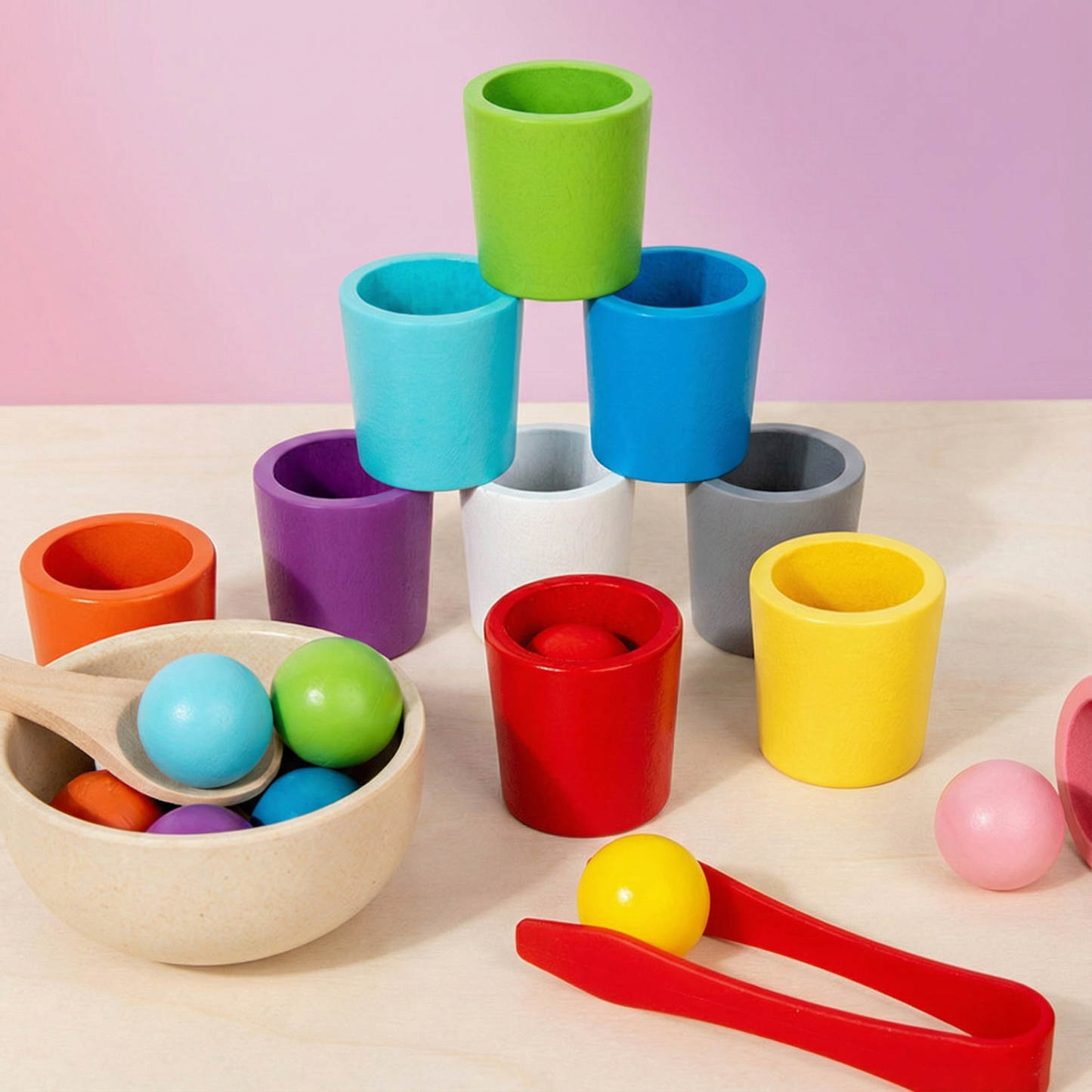 ערכת מיון והתאמת צבעים מעץ לפיתוח מוטוריקה עדינה