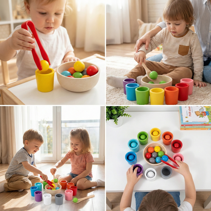 ערכת מיון והתאמת צבעים מעץ לפיתוח מוטוריקה עדינה