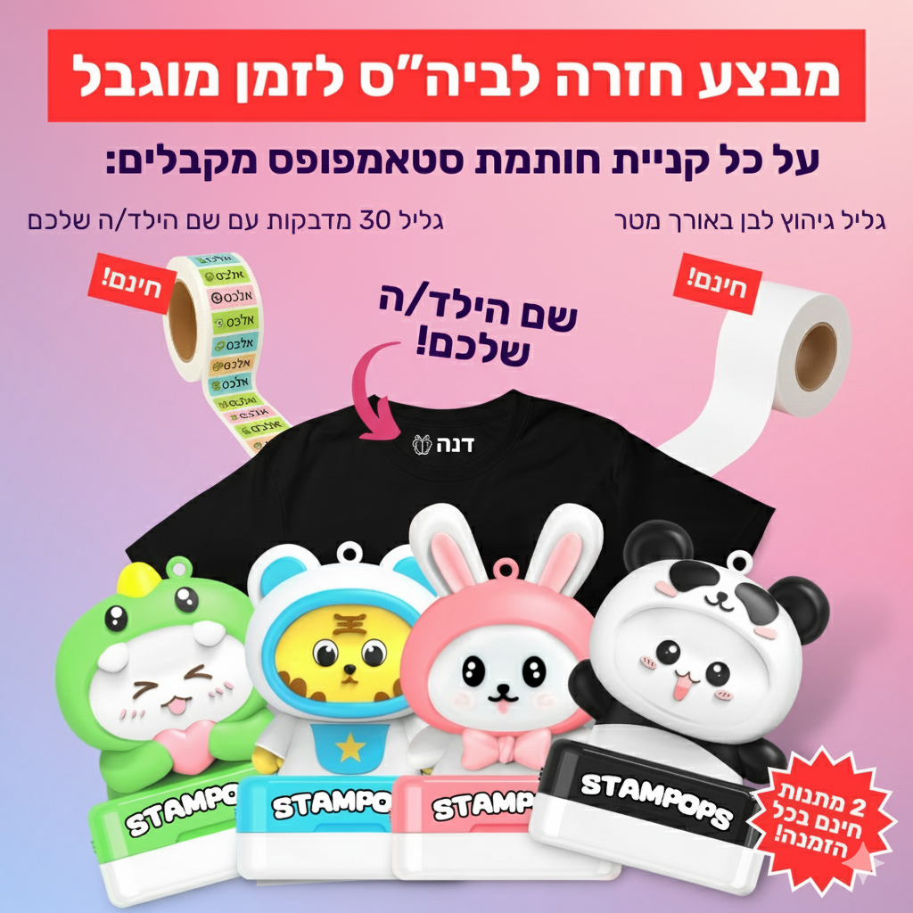 חותמת שם לילדים בהתאמה אישית - דיו לבן