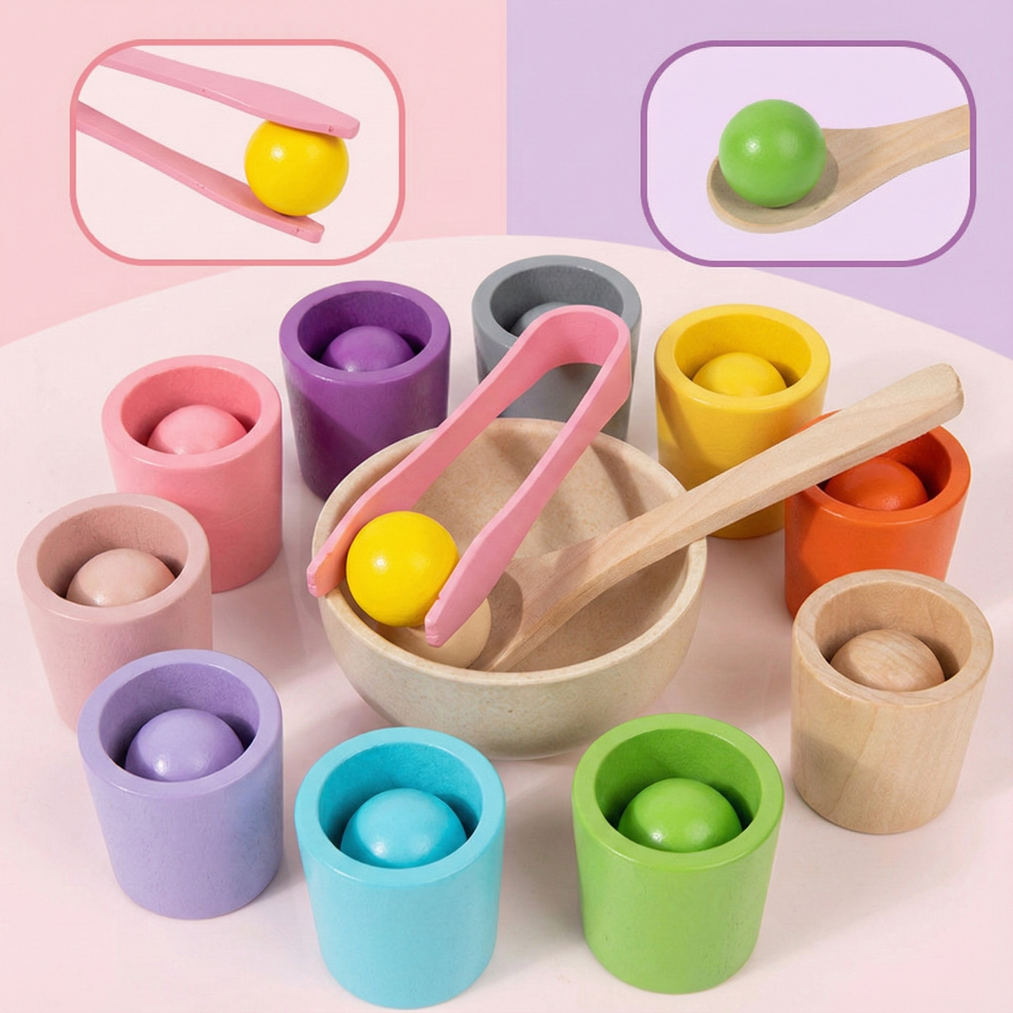 ערכת מיון והתאמת צבעים מעץ לפיתוח מוטוריקה עדינה