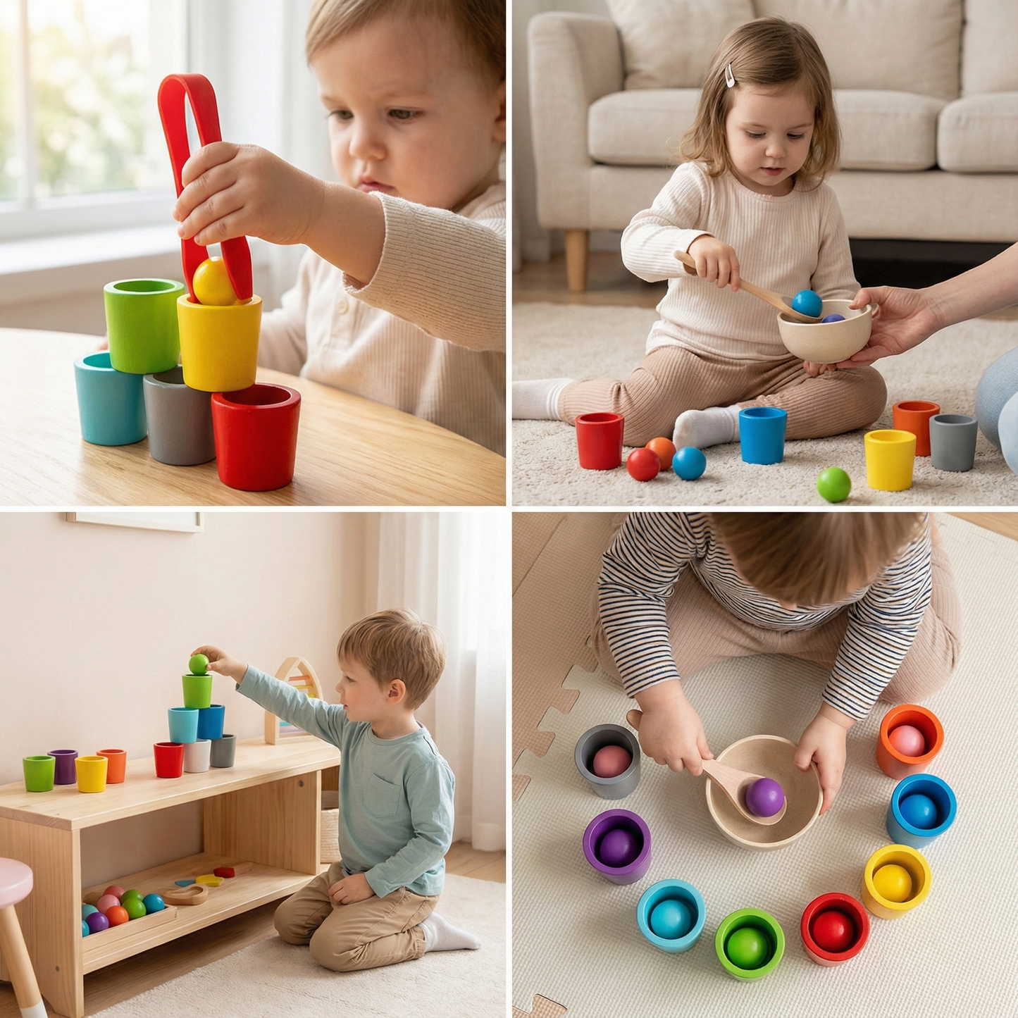 ערכת מיון והתאמת צבעים מעץ לפיתוח מוטוריקה עדינה