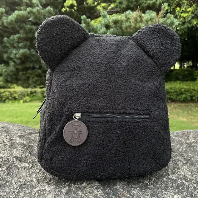 TeddyPop תיק גב רך ואיכותי עם רקמת שם בהתאמה אישית בעיצוב דובון - שחור - General