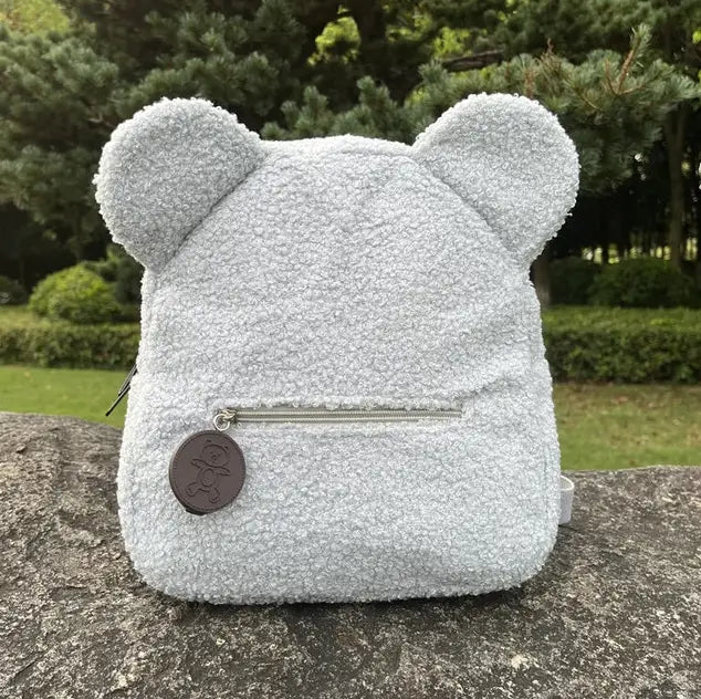 TeddyPop תיק גב רך ואיכותי עם רקמת שם בהתאמה אישית בעיצוב דובון - לבן - General