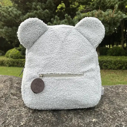 TeddyPop תיק גב רך ואיכותי עם רקמת שם בהתאמה אישית בעיצוב דובון - לבן - General