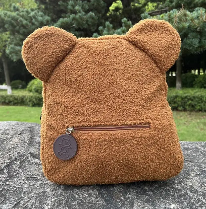 TeddyPop תיק גב רך ואיכותי עם רקמת שם בהתאמה אישית בעיצוב דובון - חום - General