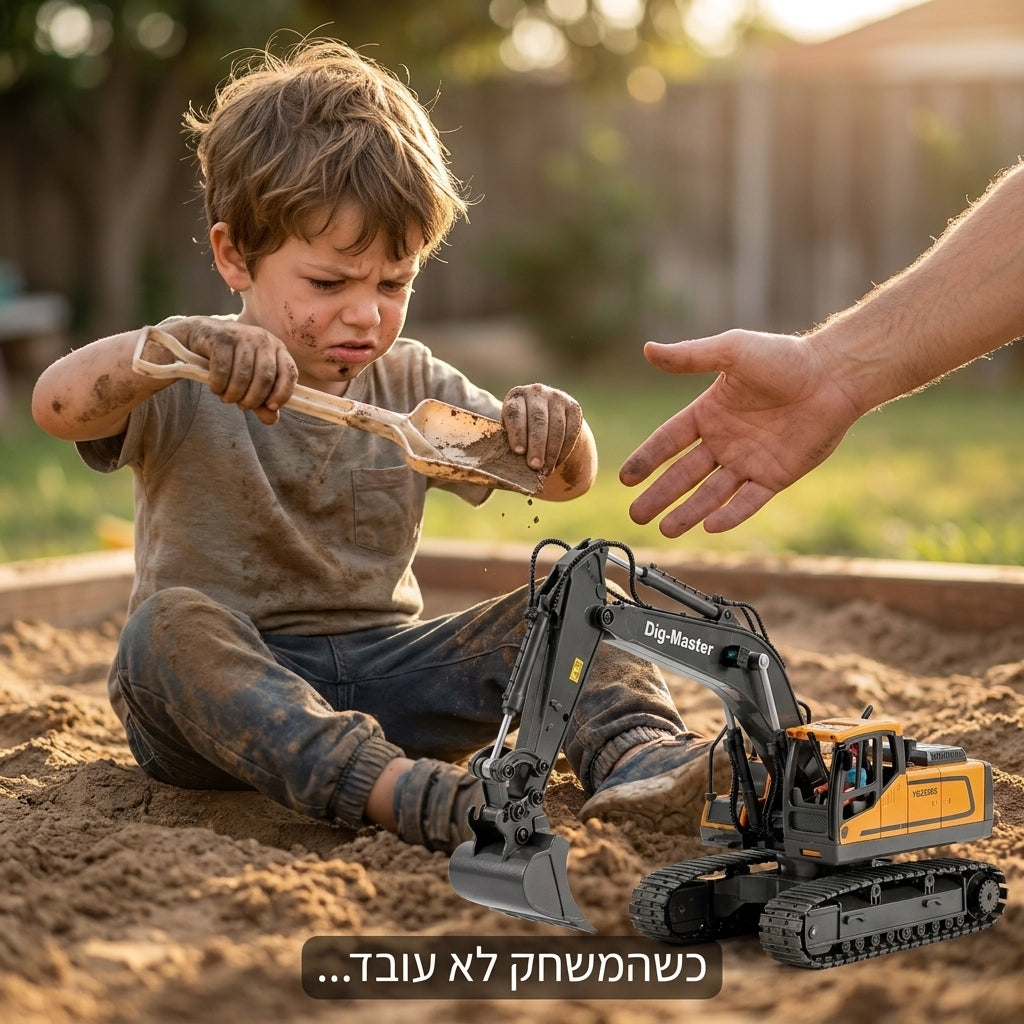 מחפר "דיג-מאסטר" בשלט רחוק - חפירה אמיתית עם זרוע מתכווננת ותא נהג מסתובב