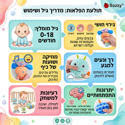 צעצוע "תולעת הפלאות" - גירוי חושי, מוזיקה ושעות של כיף לתינוק